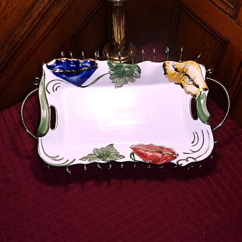 ~~~ Porcelain serving PLATE on BRASS STAND ~~~ * JAY & SONS *